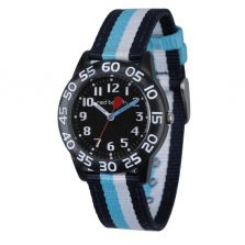 Red Balloon Boy's Black Plastic Watch with Blue and Black Striped Nylon Strap