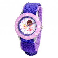 Disney Doc McStuffins Stainless Steel Time Teacher Watch with Purple Nylon Strap