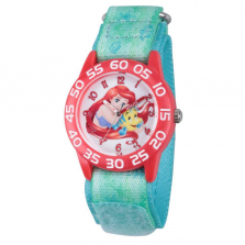 Disney Princess Girl's Ariel and Flounder Plastic Watch - Green Nylon Strap