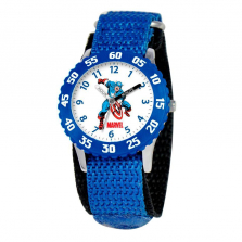 Marvel Captain America Stainless Steel Time Teacher Watch with Blue Velcro Strap