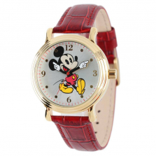 Disney Women's Mickey Mouse Articulating Hands Vintage Watch - Red Leather Strap