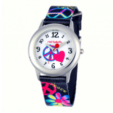 Red Balloon Peace, Love & Happiness Tween Stainless Steel Watch with Printed Strap