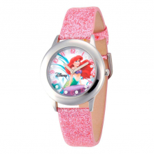 Disney The Little Mermaid Ariel Stainless Steel Watch with Light Pink Glitter Leather Strap