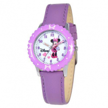 Disney Kid's Minnie Mouse Stainless Steel Time Teacher Watch -Purple