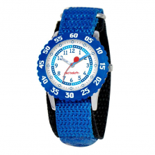 Red Balloon Stainless Steel Time Teacher Watch with Blue Velcro Strap