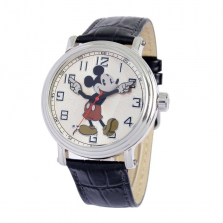 Disney Men's Mickey Mouse Vintage 1920's Watch - Black Leather Strap