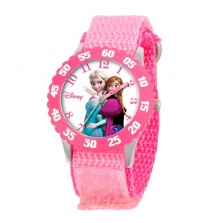Disney Frozen Anna, Snow Queen Elsa Stainless Steel Watch with Pink Nylon Strap