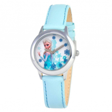 Disney Frozen Snow Queen Elsa Stainless Steel Watch with Light Blue Leather Strap