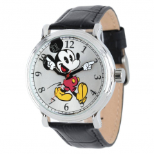 Disney Men's Mickey Mouse Articulating Hands Vintage Watch - Black Leather Strap