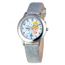 Disney Cinderella Stainless Steel with Silver Glitter Leather Strap