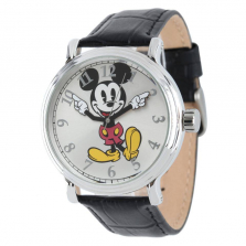 Disney Men's Mickey Mouse Vintage Watch - Black Leather Strap
