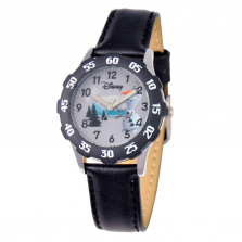 Disney Frozen Olaf Stainless Steel Watch with Black Leather Strap