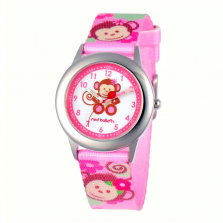 Red Balloon Pretty Girl Monkey Stainless Steel Time Teacher Watch with Printed Strap