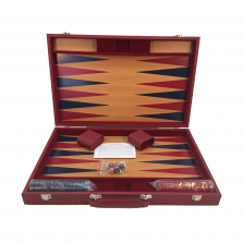 Burgundy and Blue Wood Tournament Backgammon Set