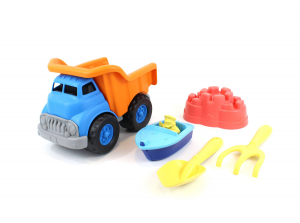 Green Toys Sand and Water Deluxe Playset - Dump Truck with Boat, Shovel and Rake