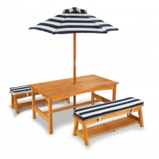 KidKraft Outdoor Table and Chair Set with Cushions in Navy Stripe Fabric