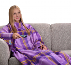 Snuggie Fleece Blanket with Sleeves - Purple Plaid
