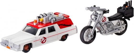 Hot Wheel Ghostbusters 1:64 and 1:50 Scale Diecast Vehicles - Ecto-1 and Ecto-2