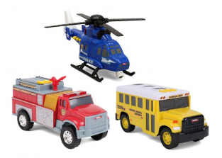 Tonka 3 Pack Light and Sound Vehicle - School Bus, Police Rescue Helicopter and Fire Pumper