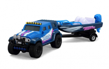 Tonka 1:55 Scale Diecast Truck Hauler with Boat - Blue