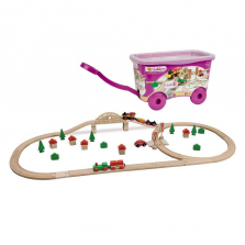 Eichhorn Wooden Train Set with Bridge and Storable Wagon - 55 Piece