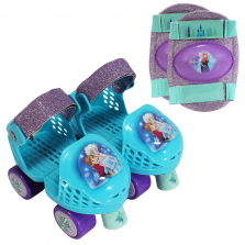 PlayWheels Disney Frozen Glitter Adjustable Roller Skates with Knee Pads - Size 6-12