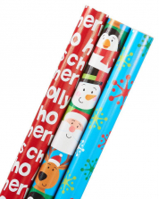 Snowflakes, Holiday Friends, and Christmas Lettering Wrapping Paper - 3 Roll