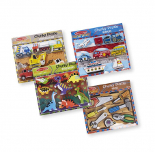 Melissa & Doug Fresh Start Dinosaurs, Construction, Tools and Vehicles 4-Pack Chunky Wooden Puzzles