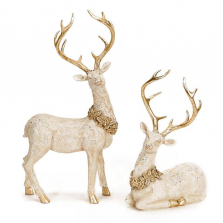 Resin Deer with Holly Christmas Decoration