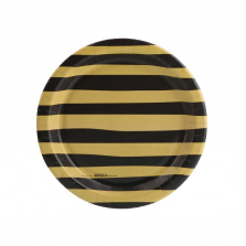 Joy to the World Gold & Black Stripe Dessert Party Plate - for 24 Guest