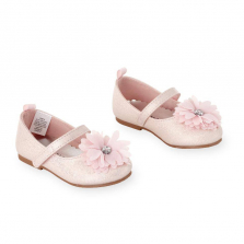 Koala Kids Solid Color Hard Sole Dress Shoe with Flower Detail