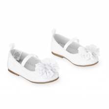 Koala Kids White Patent Leather Hard Sole Dress Shoe with Bow Detail