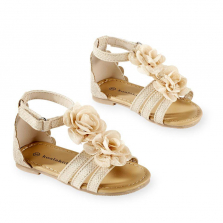 Koala Kids Bronze Strappy Hard Sole Sandals with Flower T Strap
