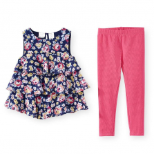 Koala Kids 2 Piece Print Tiered Ruffle Top and Pant Set - Toddler