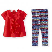 Koala Kids 2 Piece Ruffle Top and Pant Set with Bow Detail - Toddler