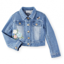 Koala Kids Denim Button Up Jacket with Flower Detail - Toddler
