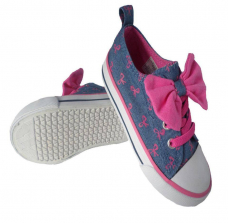 Koala Kids Hard Sole Blue Denim Casual Shoes with Pink Bow Detail