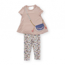 Jessica Simpson 2 Piece Pink/White Striped and Purse Printed Top with White Floral Printed Leggings Set - Infant/Toddler