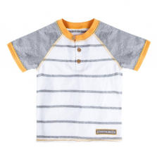 Burt's Bees Baby White/Grey Striped Henley Raglan T Shirt - Toddler