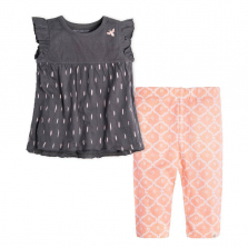 Burt's Bees Baby 2 Piece Black Printed and Bee Embroidered Top with Pink Printed Capri Pant Set - Toddler