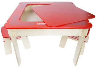 Magformers Square Wood Construction Play Table Set - Red