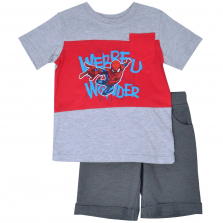 Spider-Man 2 Piece Grey/Red "Web Bed Wonder" Printed Top with Grey Shorts Set - Toddler