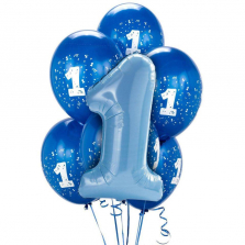 Blue 1st Birthday Party Balloon Bouquet