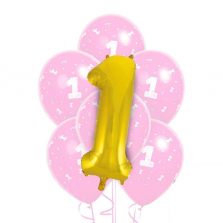 Pink/Gold 1st Birthday Party Balloon Bouquet