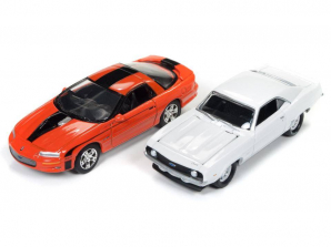 Johnny Lightning Camaro 50th Anniversary 1:64 Scale Diecast Vehicles - 2002 XL1 Huggar Orange and 1969 Z25 Dover White