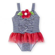 Koala Kids Red/Black Ruched Tutu Swimsuit with Flower Detail