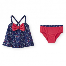 Koala Kids 2 Piece Navy/Red Babydoll Tankini Swimsuit with Bow Detail - Toddler