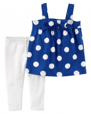 Carter's 2 Piece Blue Polka Dot Printed Tank Top with White Leggings Set - Toddler