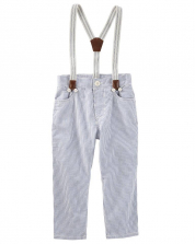 Baby B'Gosh Blue/White Seersucker Printed Pant with Suspenders -Toddler