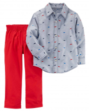 Baby boy dinosaur-blue shirt and a red Sub-Team - set of 2